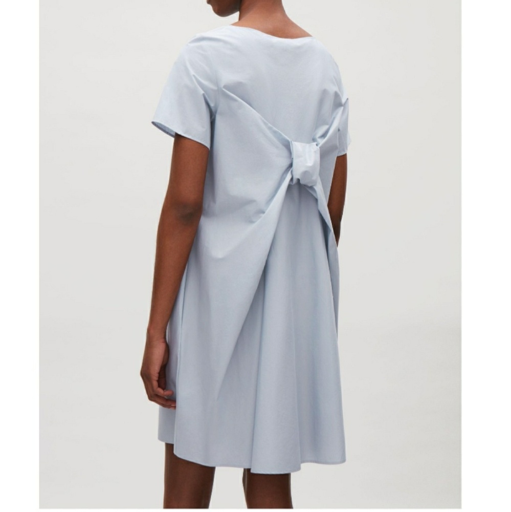 COS Blue Grey Dress with Draped Bow Back